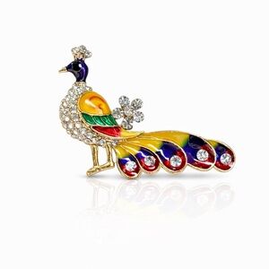 ⚜️ Colorful Peacock Brooch with Crystals